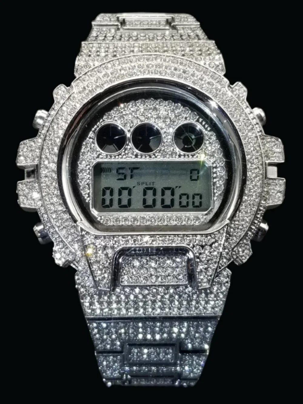 Digital Led Waterproof Chronograph Iced Out Diamond Watch, Luxury VVS Shine